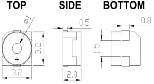 Mechanical Drawing - PUI Audio SMT-0340 Micro Transducer